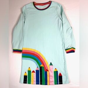 SCHOOL Girls Long Sleeve Knit Dress 8Y Rainbow City Applique Whimsical Casual